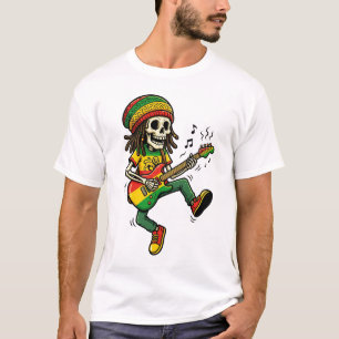 Reggae Rasta Skeleton Playing Guitar Musician  T-Shirt