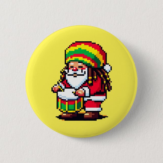 Reggae Rhythms with Santa - Christmas Beat 2 Inch Round Button (Front)