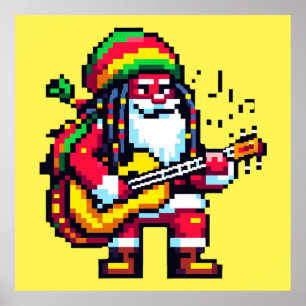 Reggae Santa Fun Pixel Art Christmas Music Design Poster