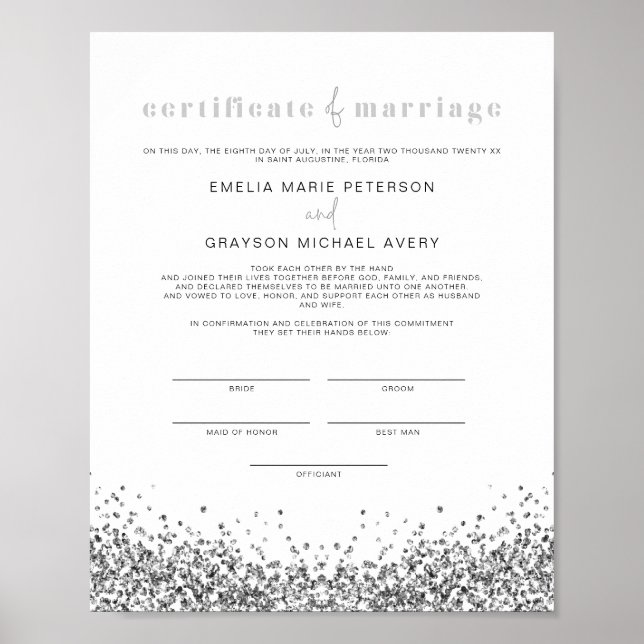 REGINA Glam Silver Sequins Marriage Certificate  P Poster (Front)