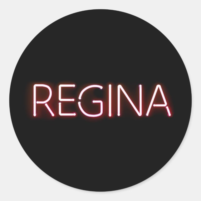 Regina name in glowing neon lights novelty classic round sticker (Front)