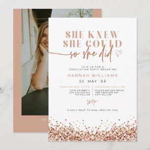 REGINA Rose Gold Glitter She Did It Graduation Invitation