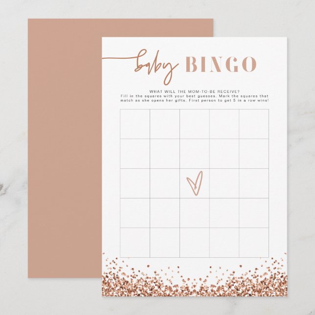 REGINA Rose Gold Sequins Baby Shower Bingo Game Invitation (Front/Back)