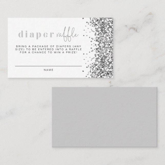 REGINA Silver Glitter Sequins Diaper Raffle Card (Front/Back)