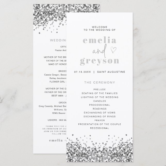 REGINA Silver Glitter Sequins Long Wedding Program (Front/Back)