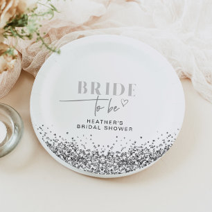 REGINA Silver Sequins Bride to Be Shower Paper Plate