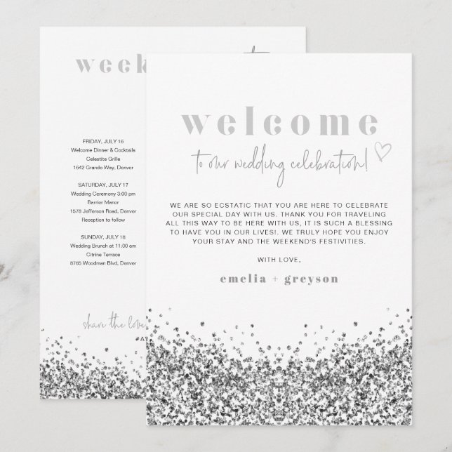 REGINA Silver Sequins Welcome Letter Timeline Card (Front/Back)