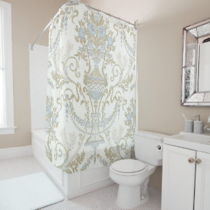 Regina White Blue Floral Shower Curtain