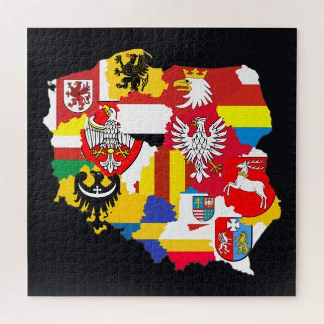 Regions of Poland Flags Map Educational Jigsaw Puzzle (Horizontal)