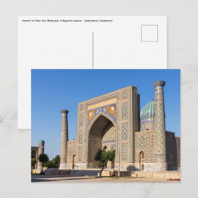 Registan square at sunset - Samarkand, Uzbekistan Postcard (Front/Back)
