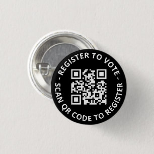 Register to vote custom scannable QR Code black 1 Inch Round Button