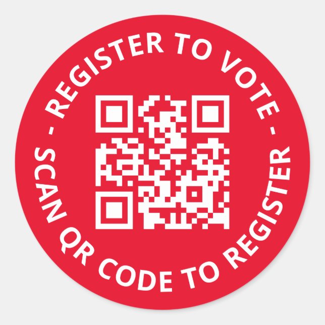 Register to vote custom scannable QR Code red Classic Round Sticker (Front)