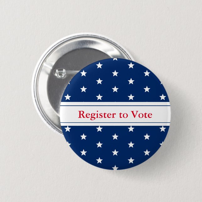 Register to Vote Red White and Blue with Stars 2 Inch Round Button (Front & Back)