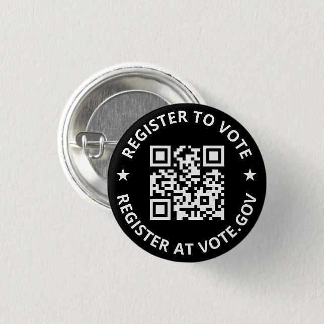 Register to vote scannable custom QR Code black 1 Inch Round Button (Front & Back)