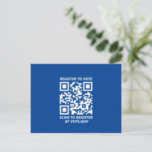 Register to vote scannable QR Code blue custom Postcard