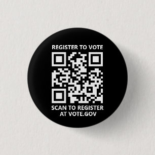 Register to vote scannable QR Code custom black 1 Inch Round Button