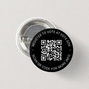 Register to vote scannable QR Code custom black 1 Inch Round Button