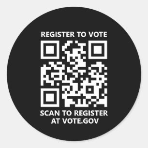 Register to vote scannable QR Code custom black Classic Round Sticker