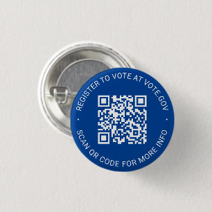 Register to vote scannable QR Code custom blue 1 Inch Round Button