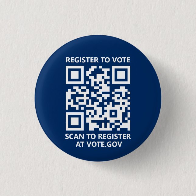 Register to vote scannable QR Code custom navy 1 Inch Round Button (Front)