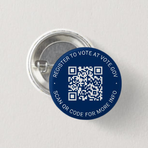 Register to vote scannable QR Code custom navy 1 Inch Round Button