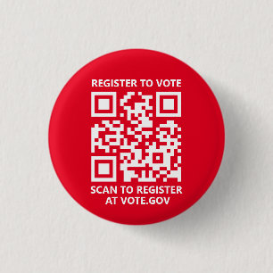Register to vote scannable QR Code custom red 1 Inch Round Button