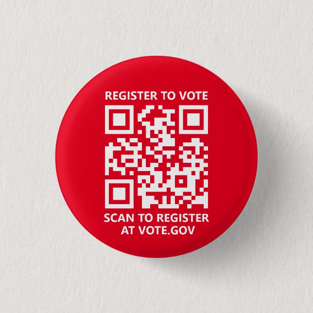 Register to vote scannable QR Code custom red 1 Inch Round Button (Front)