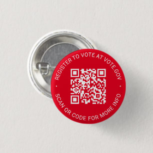 Register to vote scannable QR Code custom red 1 Inch Round Button