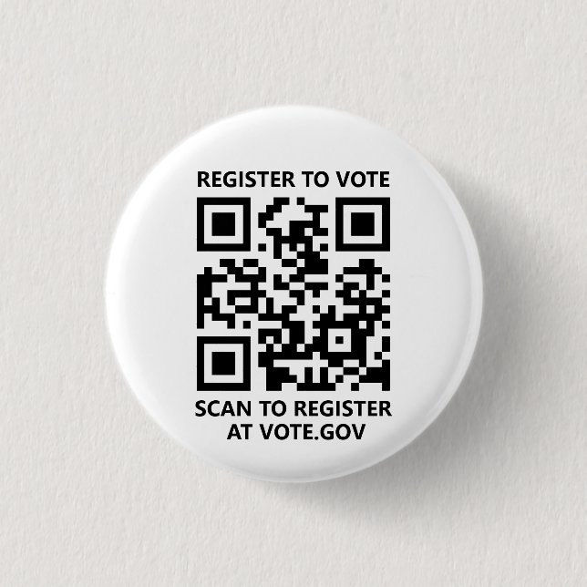 Register to vote scannable QR Code custom white 1 Inch Round Button (Front)