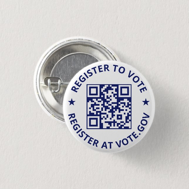 Register to vote scannable QR Code navy blue white 1 Inch Round Button (Front & Back)