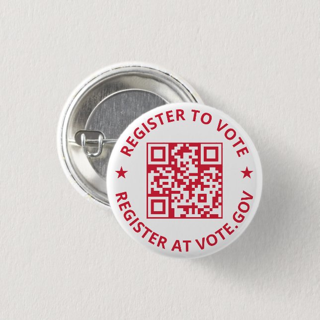 Register to vote scannable QR Code red and white 1 Inch Round Button (Front & Back)