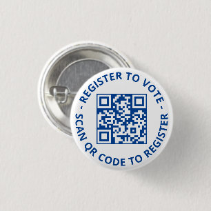 Register to vote scannable QR Code white blue 1 Inch Round Button