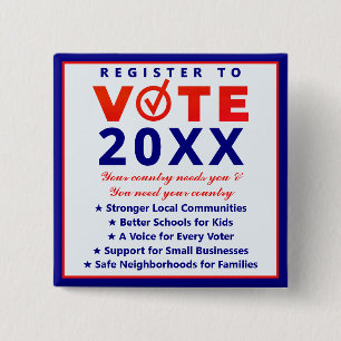 Register Vote 2026 Patriotic Nonpartisan Campaign 2 Inch Square Button