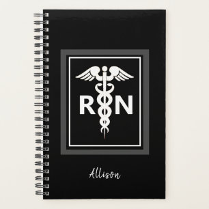 Registered Nurse Black White Caduceus Personalized Planner