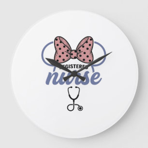 Registered Nurse Bow Stethoscope Vintage Graphic_1 Large Clock