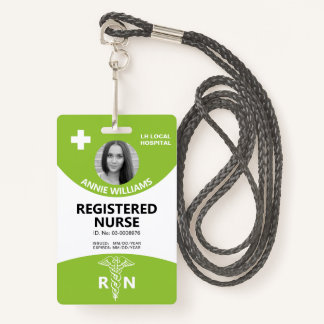 Registered nurse caduceus and logo lime photo id badge