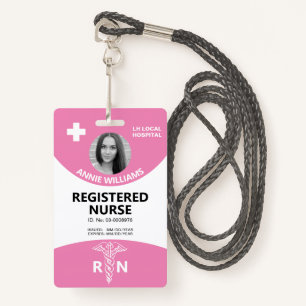Registered nurse caduceus and logo pink photo id badge