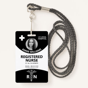 Registered nurse caduceus black, white photo id badge
