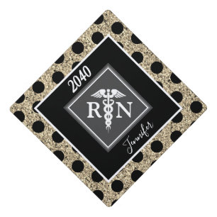 Registered Nurse Caduceus Gold Glitter Name Graduation Cap Topper