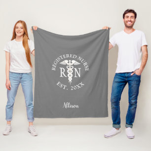 Registered Nurse Caduceus Grey Graduate Name Fleece Blanket