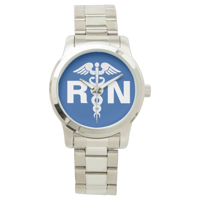 Registered Nurse Caduceus Royal Blue Silver Watch (Front)