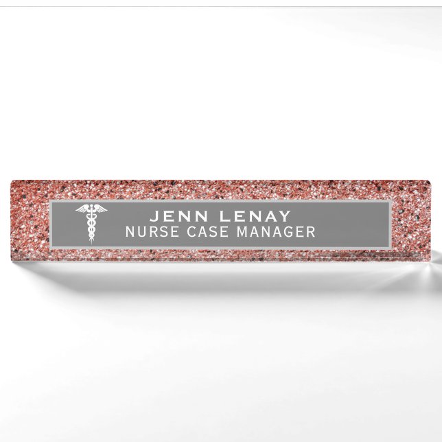 Registered Nurse Case Manager Caduceus Rose Gold Nameplate (Front)