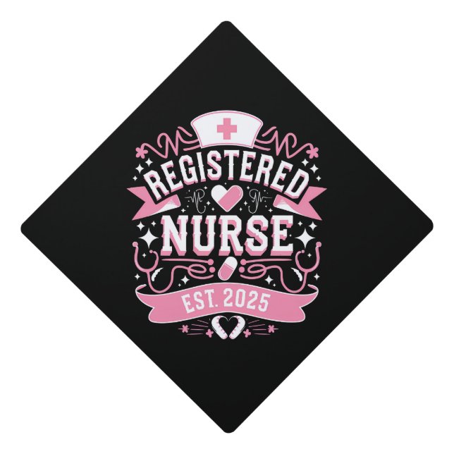 Registered Nurse Est 2025 Nursing Student Graduation Cap Topper (Front)