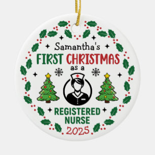 Registered Nurse First Christmas Personalized  Ceramic Ornament