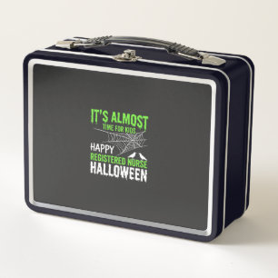 Registered Nurse Halloween Spiderweb and Raven Metal Lunch Box