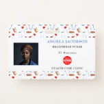 Registered Nurse Healthcare Logo Barcode ID Badge<br><div class="desc">Simple and unique registered nurse healthcare logo horizontal ID badge with a pattern of medical instrumental and a barcode on the back side. Illustrated and designed by Patricia Alvarez.</div>
