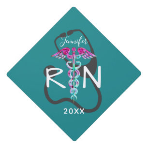 Registered Nurse Hot Pink Teal Personalized Graduation Cap Topper