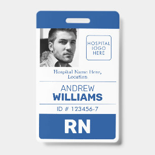 Registered Nurse ID Number Blue White Logo Photo Badge