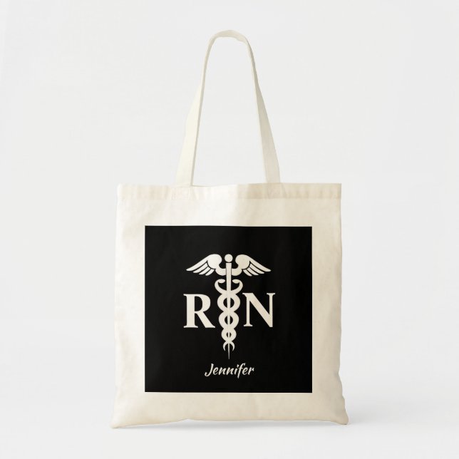 Registered Nurse Medical Black White Caduceus Tote Bag (Front)