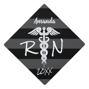 Registered Nurse Medical Caduceus Black Modern Graduation Cap Topper